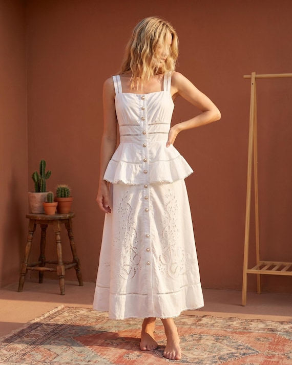 ruffle front midi dress Karen Millen Ruffle Front Cotton Poplin Halterneck Midi Dress in Ivory