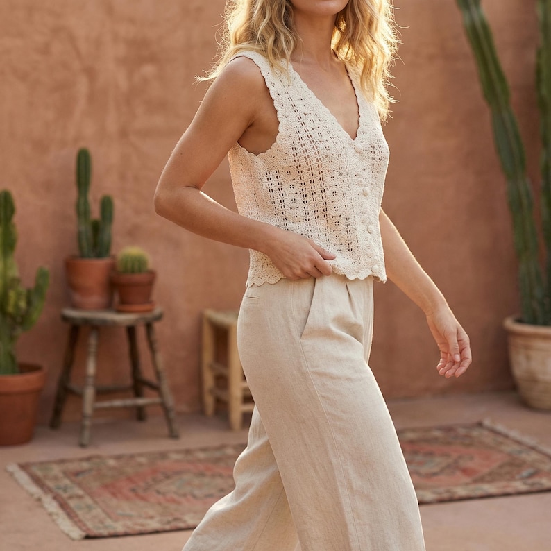 Crochet Cotton Vest | French Boho Knit Top | Birthday Gift for Her image 4