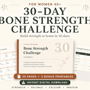 30 Day Bone Strength Challenge for Women Over 40, Osteopenia Workout Planner, Low Bone Density Exercise Tracker, Strength & Balance PDF
