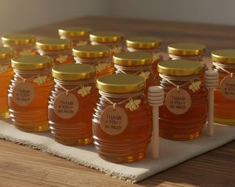 Ensemble de cadeaux de mariage destiné aux abeilles, 12-48 ans, mini pots de miel de 70 ml avec breloque abeille en or et louche, cadeau personnalisé pour baby shower
