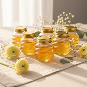 Mini-Honiggläser als Gastgeschenke, 6er-, 12er- und 18er-Set, spiralförmige Gläser mit goldenen Deckeln, Gastgeschenke für Babypartys und Hochzeiten, Bienenmotiv, zum Selbstbefüllen