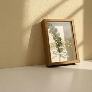 Double Sided Floating Frame, Darkened Pinewood Pressed Flower Frame, Rustic Glass Display for Certificates & A4, Botanical Wood Decor