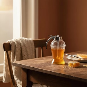 Honey Dispenser, No Drip Trigger Pump Bottle, Diamond Cut Syrup Jar, Mess Free Honey Pot, Breakfast Gift.