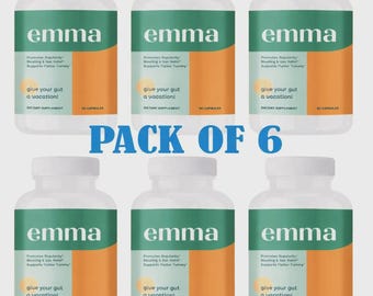 6 Pack Emma Gut Health Supplement – 60 Capsules | Digestive Support & Bloating Relief