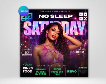 Saturday Night Club Flyer, No Sleep Party Event Promotion (Canva Template)