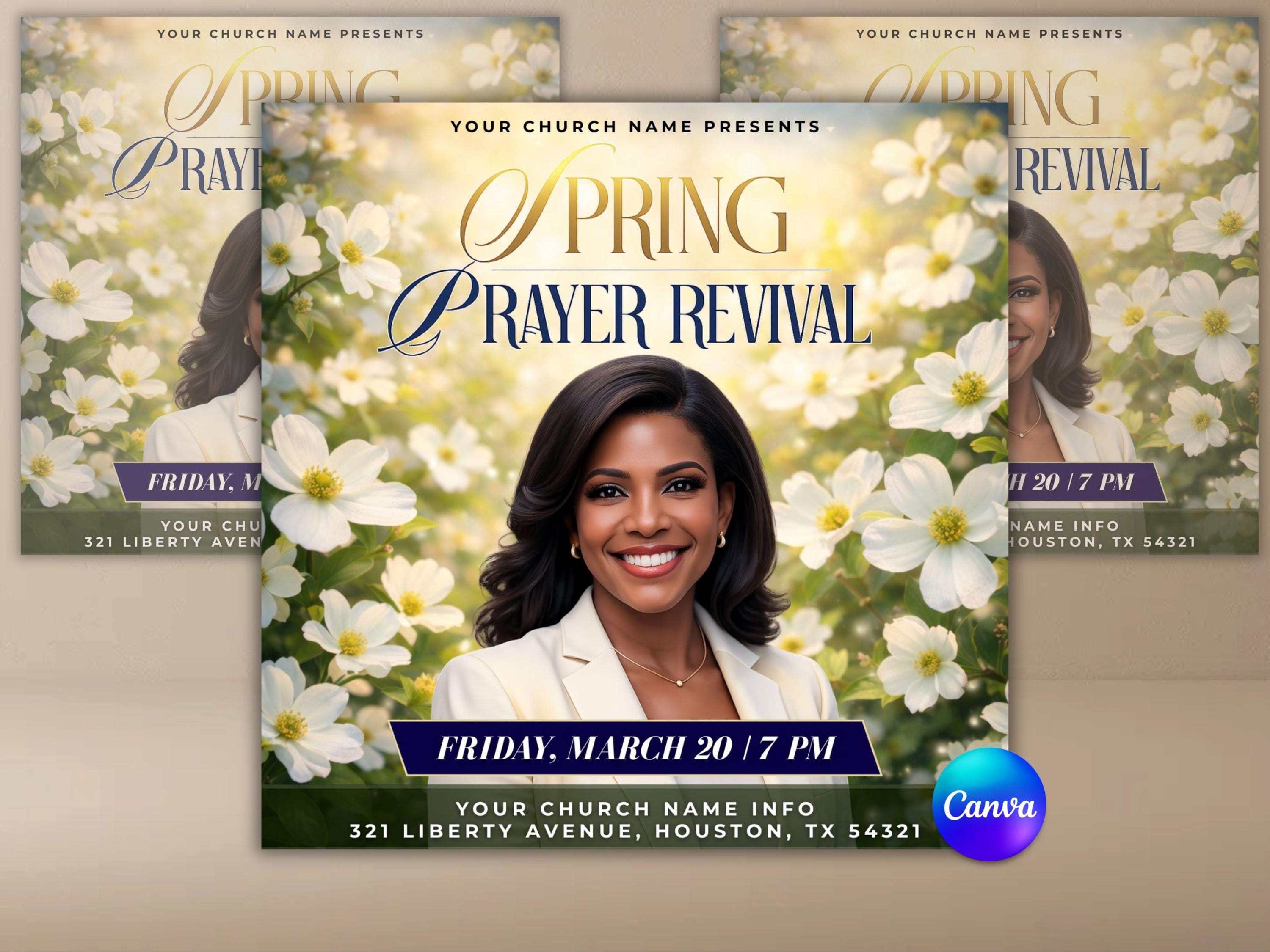 Spring Pryer Spring Prayer Revival Church Flyer Template, Editable Ministry Event ...