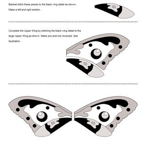 May include: A black and white butterfly wing pattern template for crafting. The template includes two wings, one with a black wing detail and one with a white wing detail. The template is labeled "Page 14".