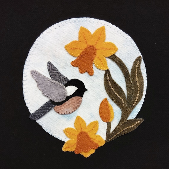 Chickadee and Daffodil Digital Wool Applique Pattern