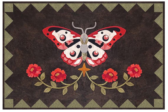 Wool Applique Pattern for a William Morris inspired Moth Cottagecore