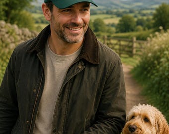 May include: A dark green baseball cap with the white embroidered text OUT WITH THE DOG on the front. The cap features a structured crown, a curved brim, and an adjustable strap at the back, providing a classic look for outdoor activities.