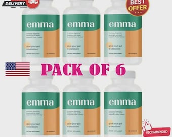 6 Pack Emma Gut Health Relief Supplement – Digestive Support for Bloating, Gas & Constipation, 60 Capsules