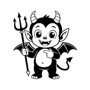 Schattige cartoon duivel vectorillustratie, SVG, PNG, JPG, duiveltje, duivel clipart, duivel silhouet, Cricut, baby ontwerp, hooivork kunst