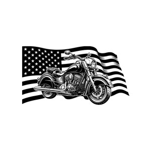 Motorcycle American Flag Vector Illustration (SVG PNG JPG) Chopper, Biker Clipart, Motorcycle Silhouette, Cricut, Chopper Design, Rider Art