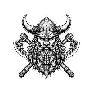 Viking Warrior gekruiste assen vectorillustratie, SVG, PNG, JPG, Vikinghelm, Noorse clipart, Odin silhouet, Cricut ontwerp, krijgerkunst