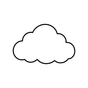 以下が含まれることがあります： 雲のシンプルで黒い線画。このグラフィックは、無地の白い背景に対して、ふわふわした雲の丸みを帯びたスカラップ状の形を形成する連続した黒い輪郭を特徴としており、明確でミニマルなアイコンデザインを作成しています。