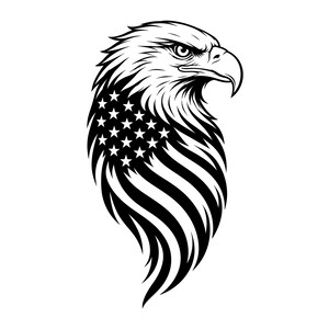 Bald Eagle With American Flag Vector Illustration, SVG, PNG, JPG, Bald Eagle With American Flag, Clipart, Silhouette, Cricut, Eagle Design