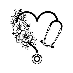 Stethoscope Heart Floral Vector Illustration (SVG PNG JPG) Stethoscope Heart Floral, Clipart, Silhouette, Nurse Cricut, Medical Design, Art