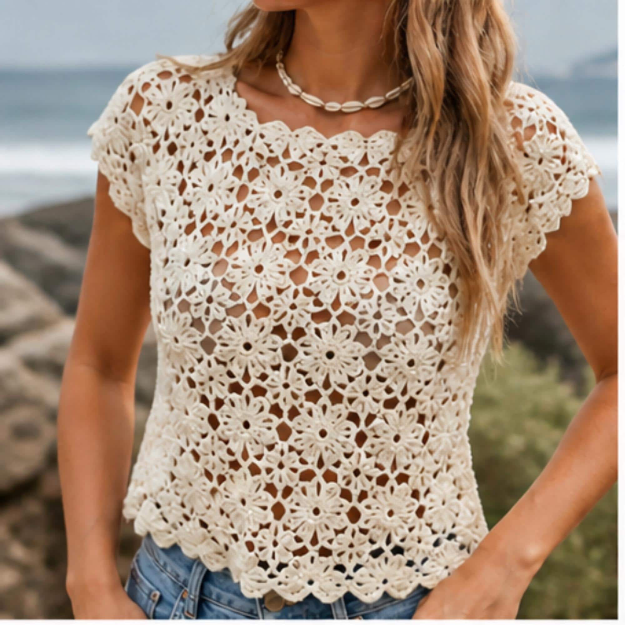 40 Crochet Blouse Patterns with Lace, Wraps, and Granny Squares 4 Crochet Floral Lace Top