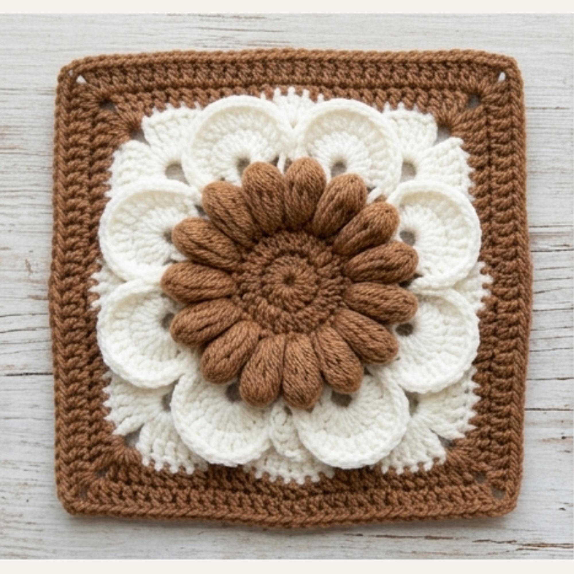 Crochet Flower/Granny Square Pattern/Puff Stitch Floral