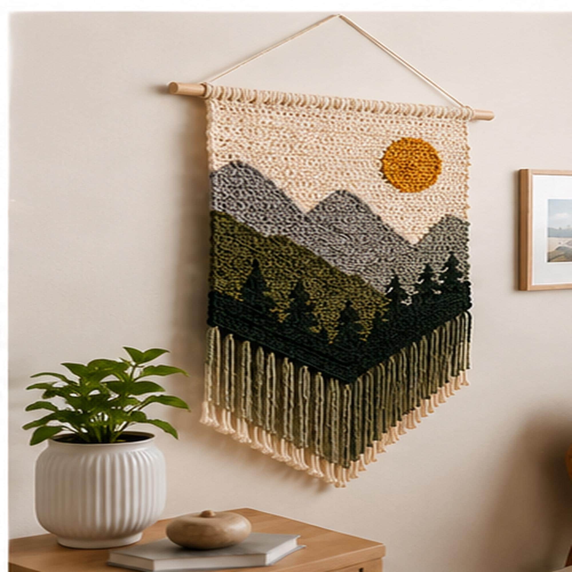 Boho Mountain Landscape Crochet Wall Hanging