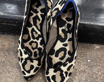 Rothy's The Point Desert Cat Leopard Animal Print Knit Flats Comfort Sz 11