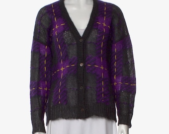 Miu Miu Vest trui mohair 2019 paarse altviool geruite ruit doorschijnend Nieuw W Tags