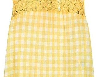 Sandro topp Smörgul Vit Ginghamrutig Spetslinne storlek 1 Liten cottagecore