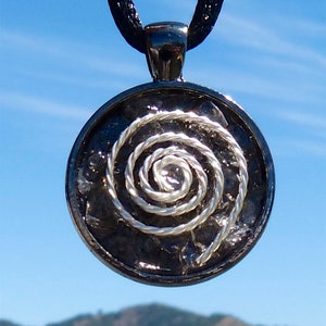 Healing Topas Positive Energy Pendant with Braided Silver Spiral and Gunmetal Mandala Bezel. Frequency Charged.