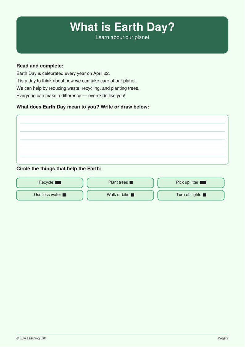 Earth Day Worksheets Printable | April 22 Activities Ages 4-8 ...