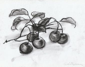 Original Charcoal drawing on paper 'Cherries'