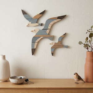 Set di 3 decorazioni murali in legno a forma di gabbiano, arredamento costiero, decorazione nautica per casa al mare, decorazione retrò con uccelli marini per soggiorno e camera da letto.