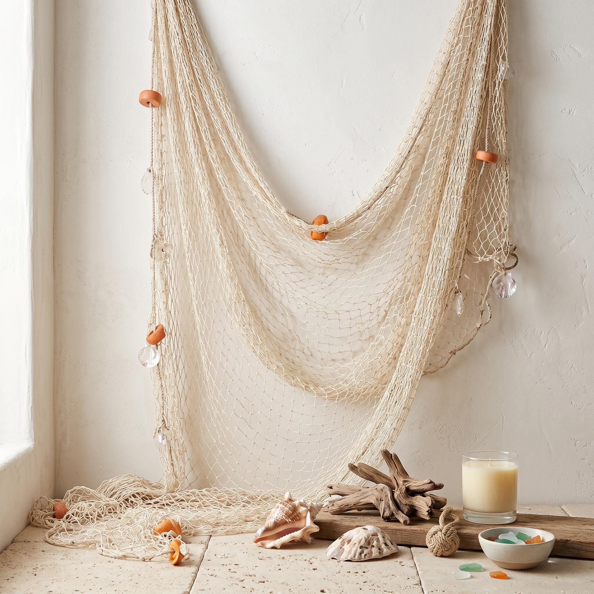 decorative fishing net canada - 1 Pack of 5' X 10' - Fishing Net Dcor - Fishing Net Wall Decor - Nautical Fish Net - Fishing Net Decoration Medium 5" Glass Fishing Floats