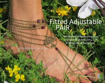 Gemstone Beaded barefoot sandals anklet jewelry tree of life, Bohemian barefoot wedding accessories for bride, bare feet fetish Nickel free