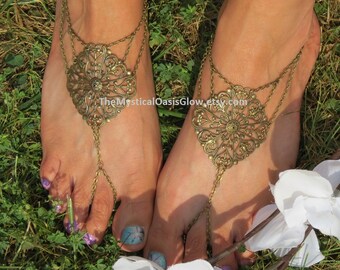 Bohemian Barefoot Sandals, Boho Hippie Shoes Flats Soleless Foot Chain Thong Foot Jewelry Accessories Beach Jewelry Wedding Toe ring anklets