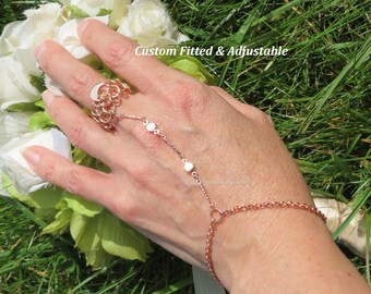 Rose Gold Chainmail ring bracelet, hand chain bracelets for women, Celestial jewelry Sun and Moon hand bracelet ring slave bracelets. GP