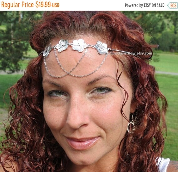 Silver Flower Chain Headband Hippie Headpiece Chain Head Etsy