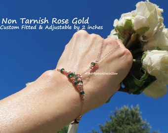 Rose gold slave bracelet, emerald ring bracelet hand jewelry, Adjustable hand chain jewelry, body chain bracelets, Gemstone jewels