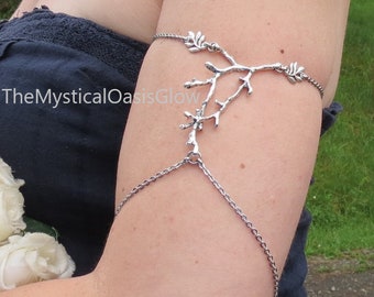 Steel arm band body jewelry upper arm cuff bracelet, chain jewelry slave bracelet, Elven Fairy upper arm jewelry forest tree arm bracelet