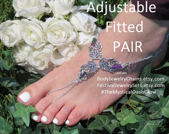Lilly barefoot sandals foot jewelry, beaded chain anklet, wedding anklet toe ring ankle bracelet, silver slave anklet, toe ring adjustable