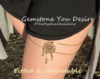 Gemstone upper arm band Gold jewelry arm cuff Dreamcatcher arm jewelry chain thigh garter leg chain unique gifts w angel wings & gemstones