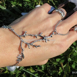 Steel slave bracelet ring bracelet hand chain bracelet ring hand jewelry slave ring silver hand bracelet chain Elven Jewelry Tree branch image 7