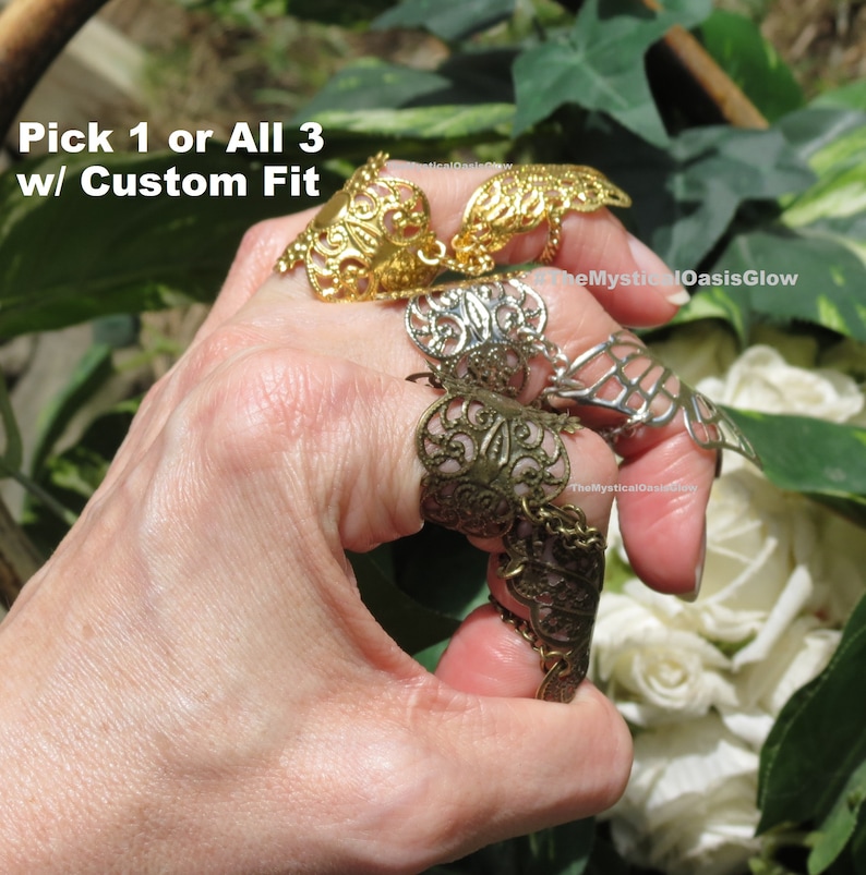 Elven Fairy Cosplay for Halloween Midi knuckle ring slave ring Custom Fitted Handmade Butterfly Costume Jewelry Full Finger Armor Ring Set