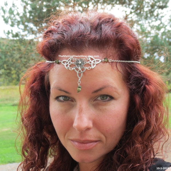 Gemstone Celtic Circlet Woodland head chain Headpiece Crown Elven Circlet SOLDERED head chain head jewelry, nickel free celtic wedding