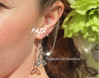 2pc Silver Celtic helix jewelry to lobe chain earrings, Silver body jewelry, double helix piercing studs, or Wires for Multiple piercings