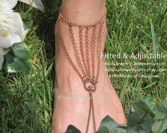 2pc Barefoot Sandal Wedding foot jewelry copper heart slave anklets toe ring anklet Beach wedding bare foot sandles Egyptian Nickal free