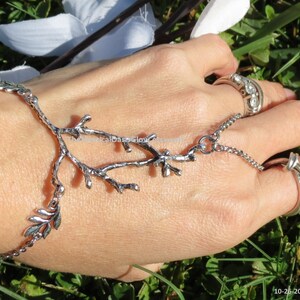 Steel slave bracelet ring bracelet hand chain bracelet ring hand jewelry slave ring silver hand bracelet chain Elven Jewelry Tree branch image 3