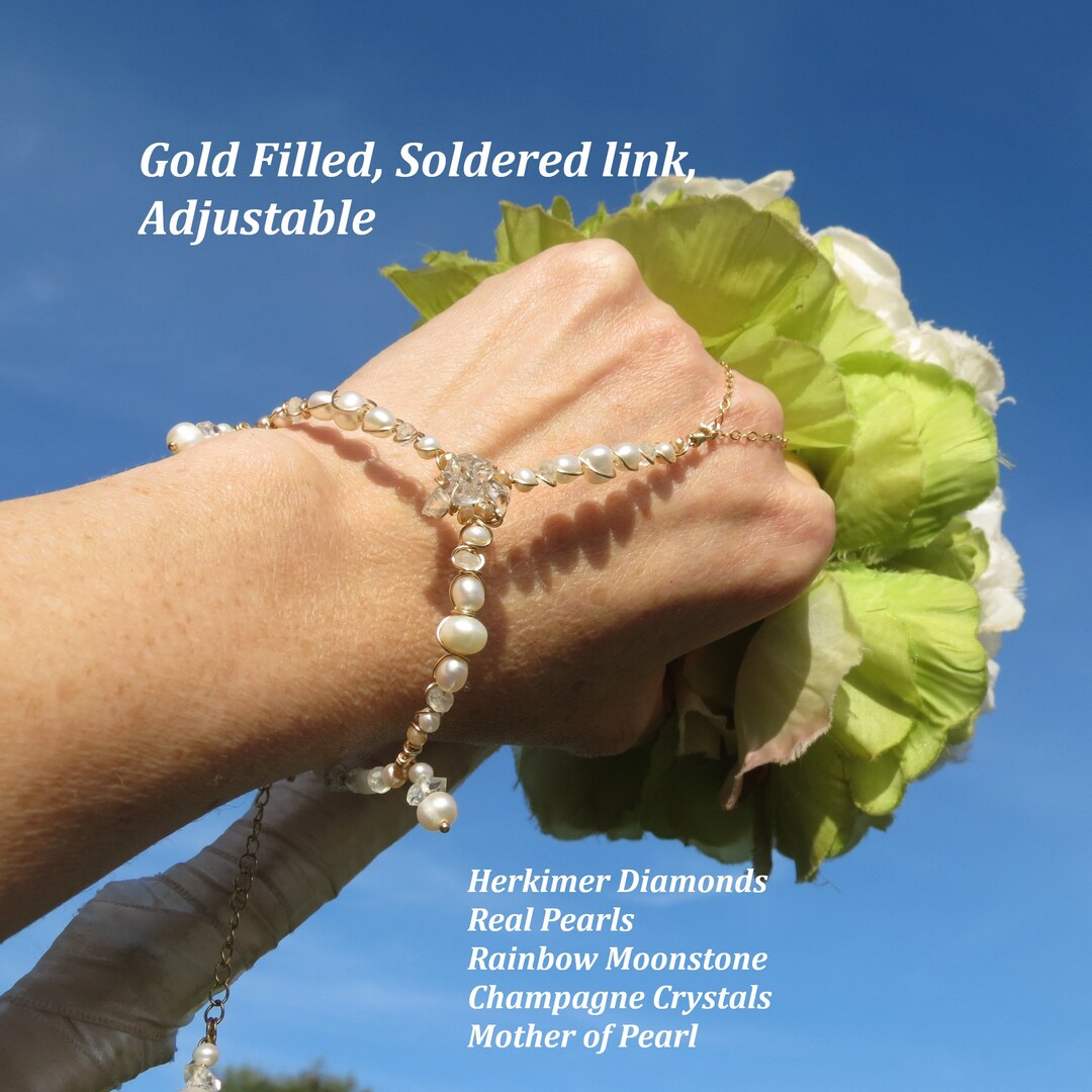 Gold Slave Bracelet Ring Hand Chain Jewelry Bridal Pearl Etsy