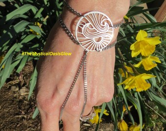 Steel ring bracelet chain slave bracelet hand jewelry, ocean and sun rays one way, wind and sun the other, laser cut, finger bracelets