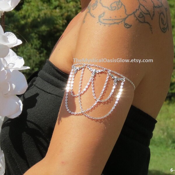 Fitted SILVER arm band, body jewelry, upper Arm Cuff, Silver plated, Upper Arm Jewelry, Arm wrap, Body Chain Jewelry, Body Jewellery Drape