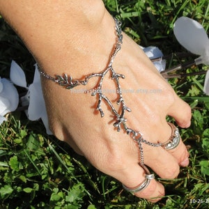 Steel slave bracelet ring bracelet hand chain bracelet ring hand jewelry slave ring silver hand bracelet chain Elven Jewelry Tree branch image 6